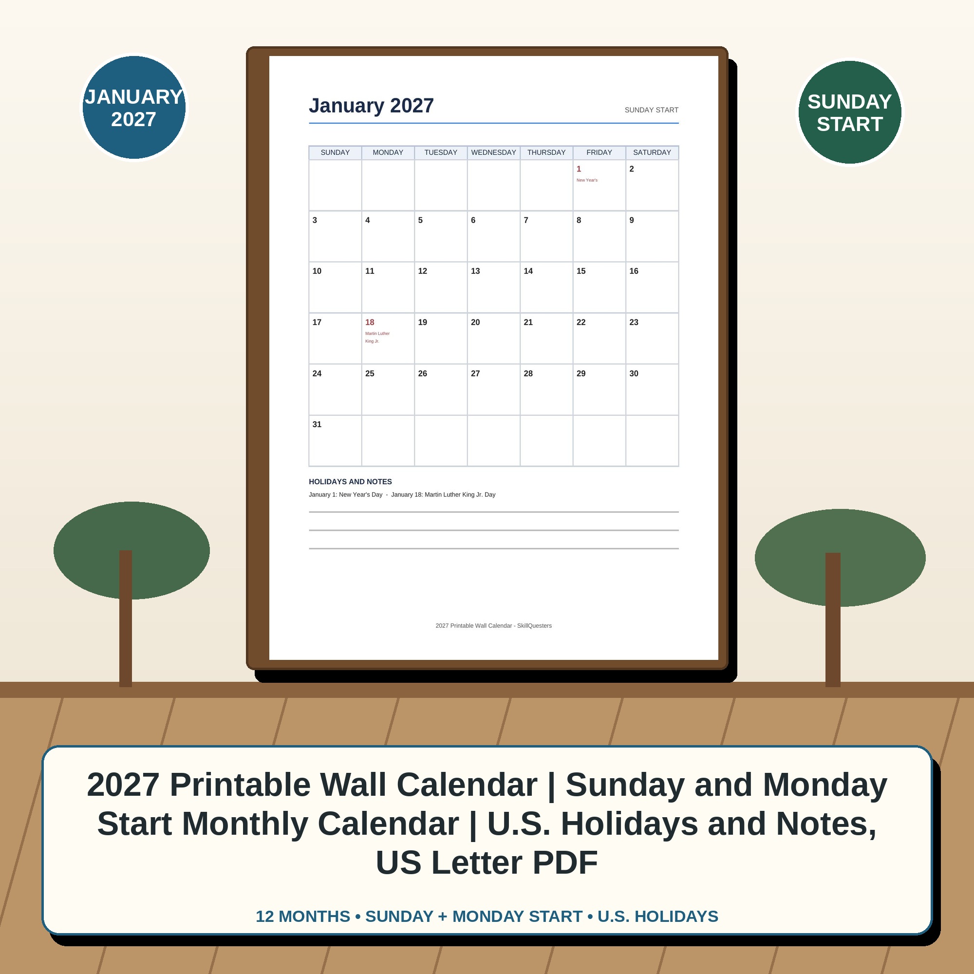 2027 Printable Wall Calendar cover