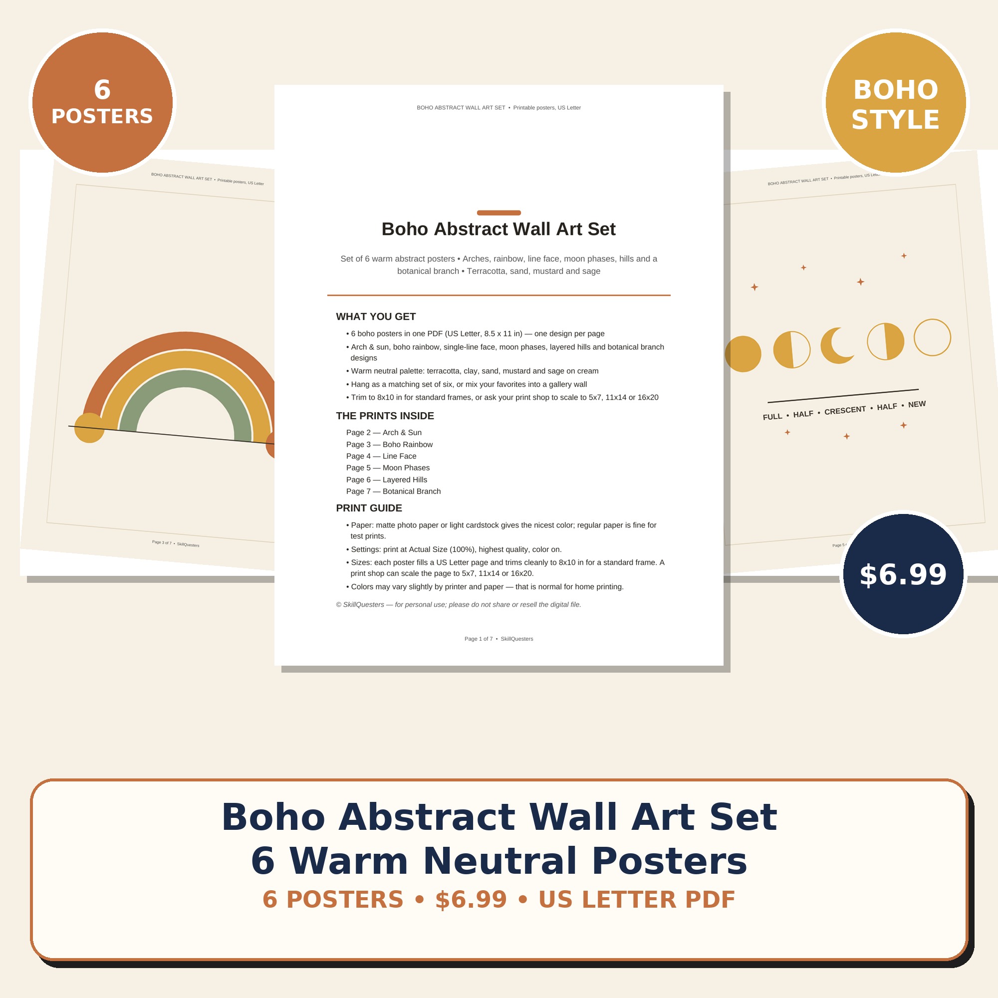 Boho Abstract Wall Art Set of 6 Printable Posters cover
