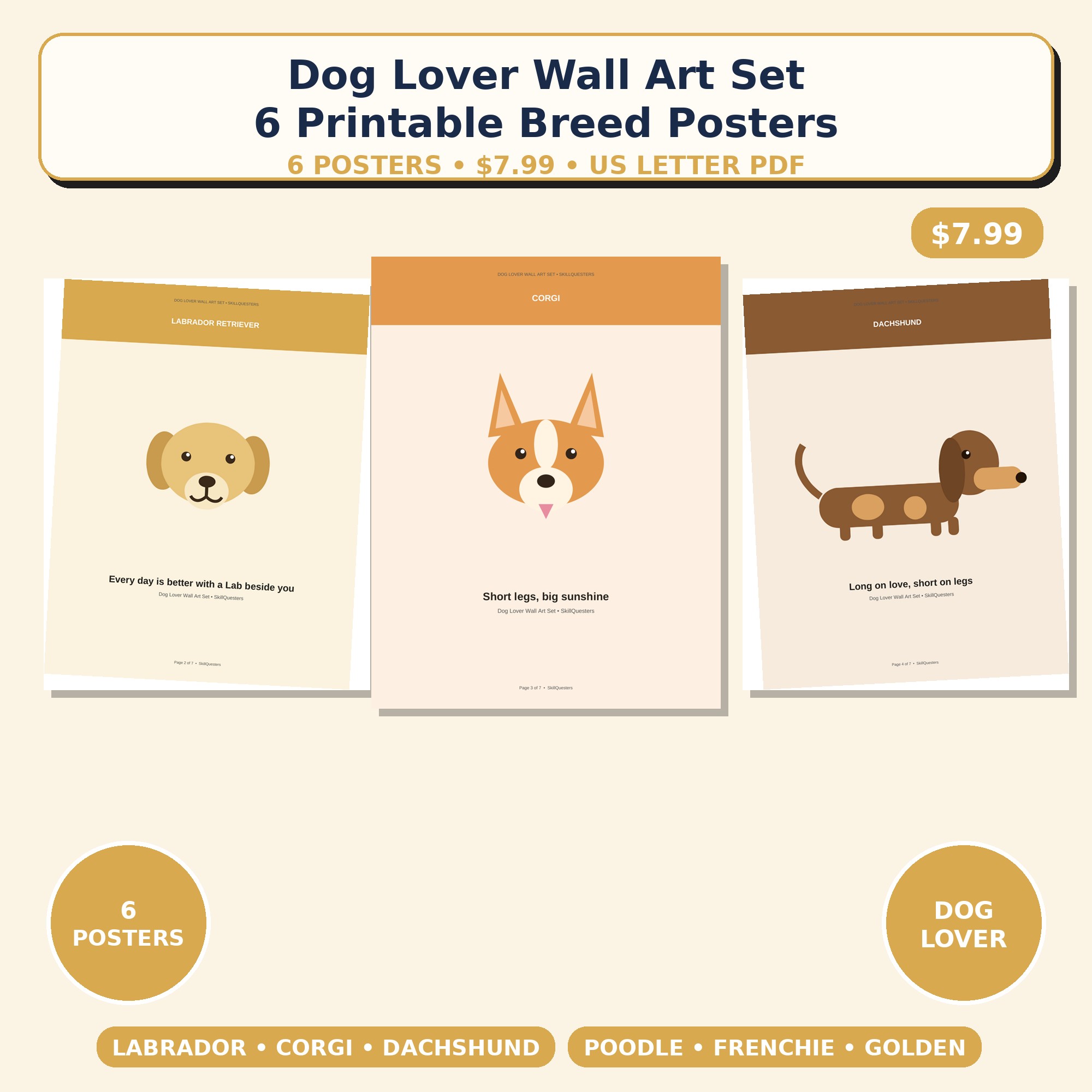Dog Lover Wall Art Set of 6 Printable Breed Posters cover