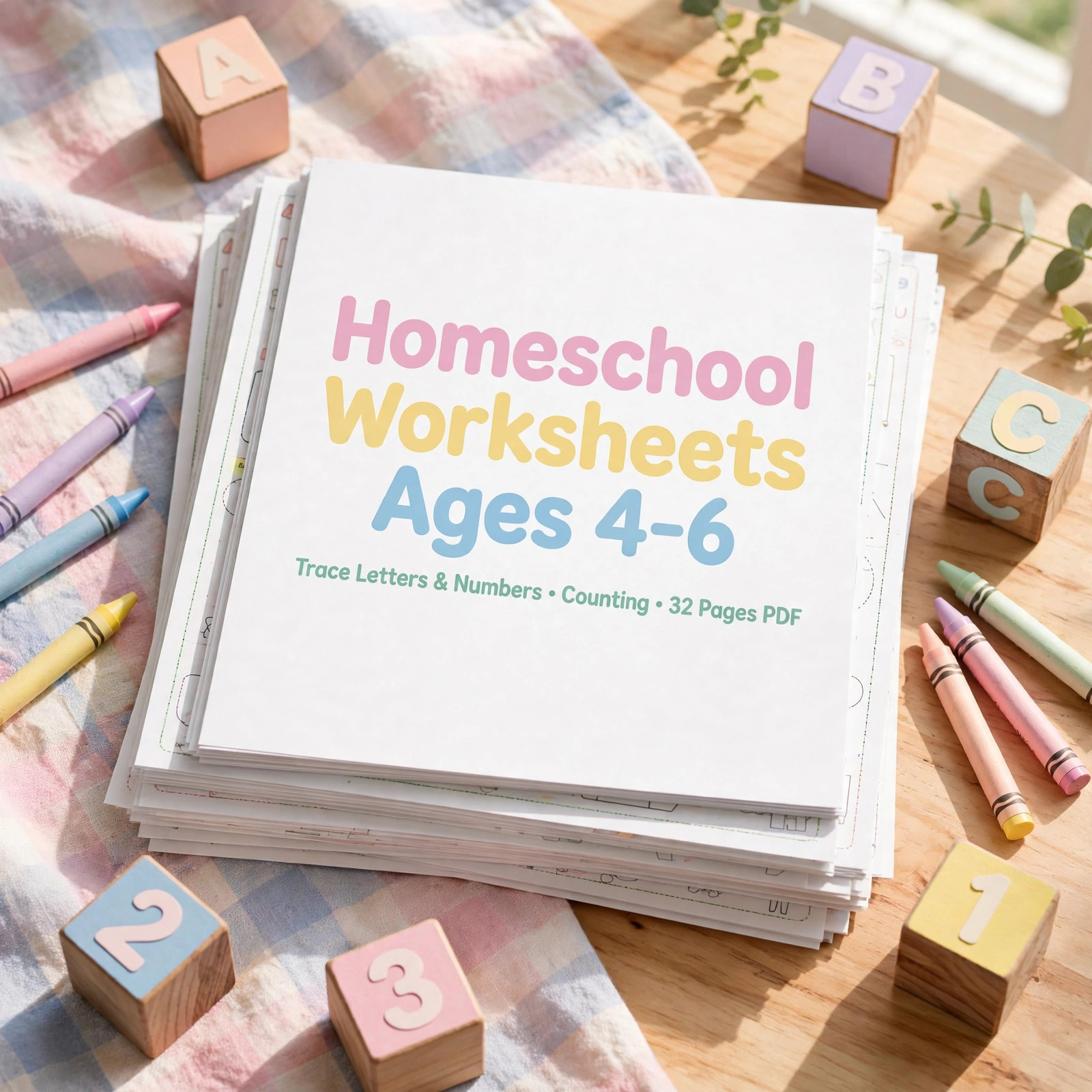 Homeschool Worksheets Ages 4-6 Printable cover