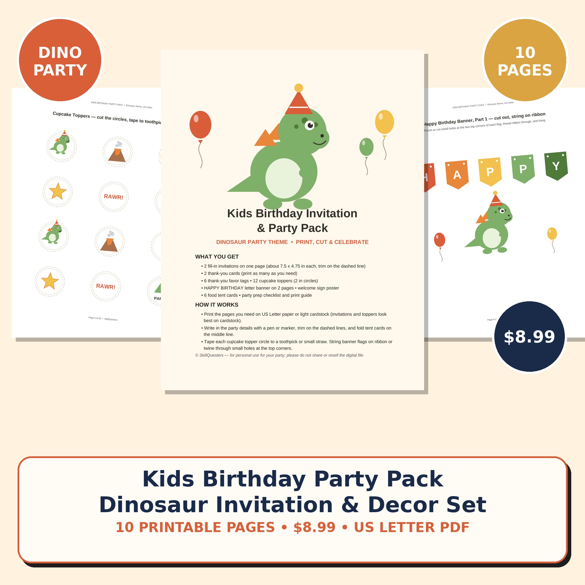 Kids Dinosaur Birthday Party Pack Printable cover
