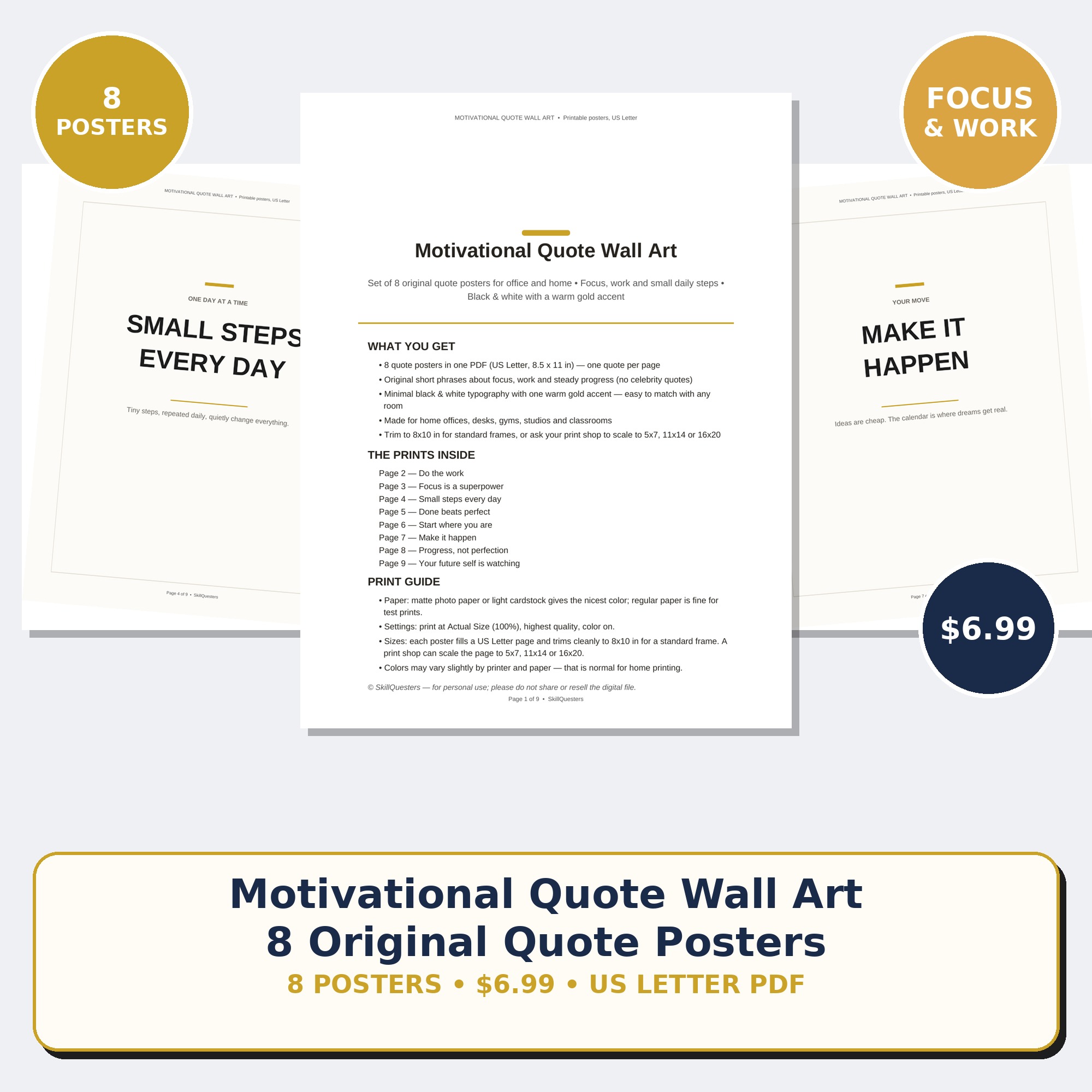 Motivational Quote Wall Art Set of 8 Printable Posters cover