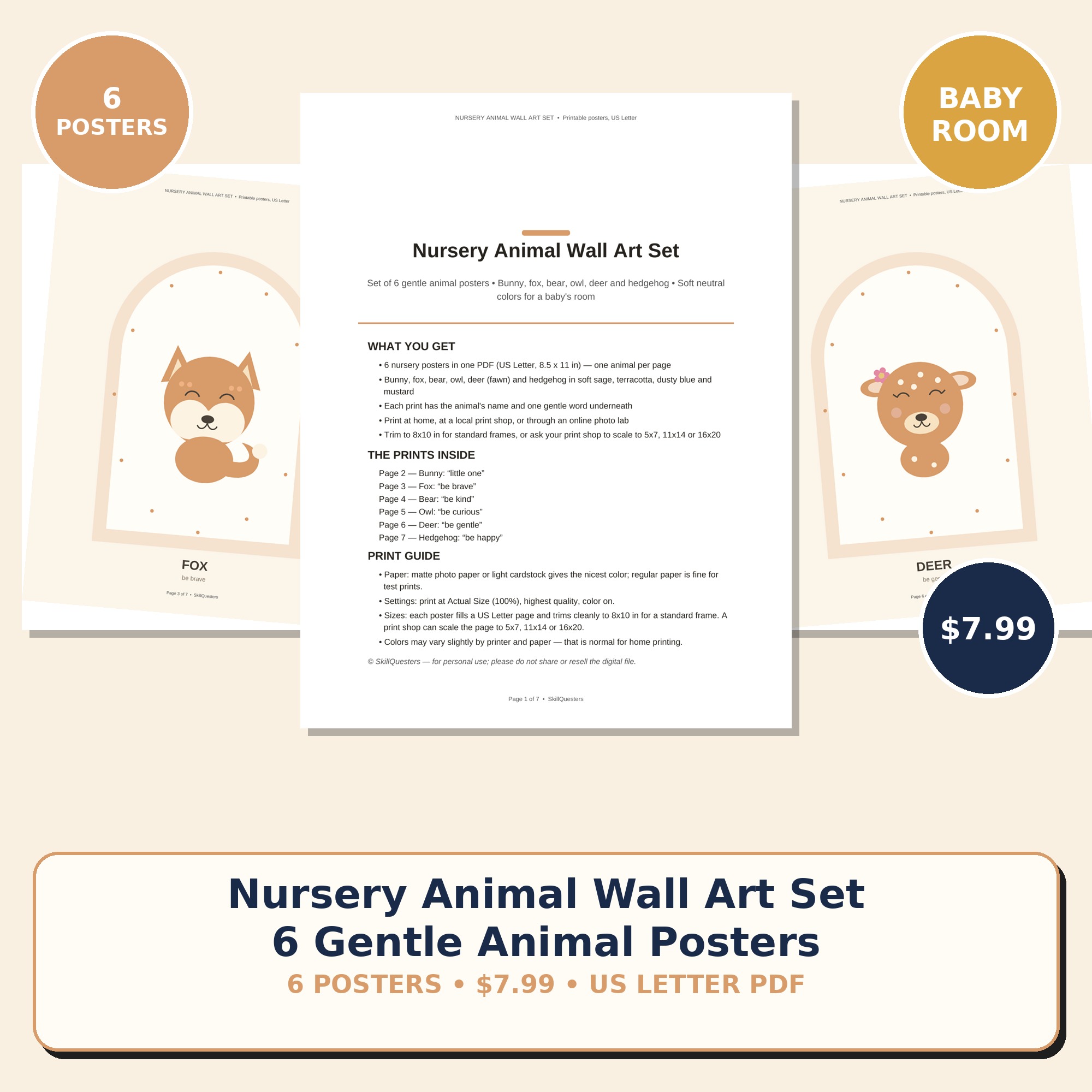 Nursery Animal Wall Art Set of 6 Printable Posters cover