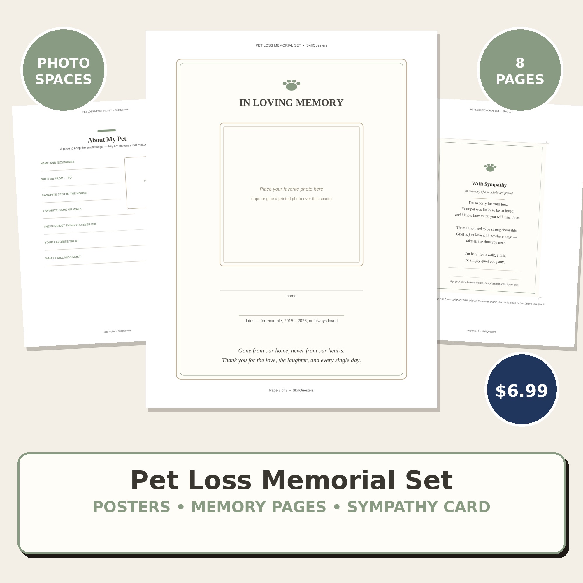 Pet Loss Memorial Set Printable cover