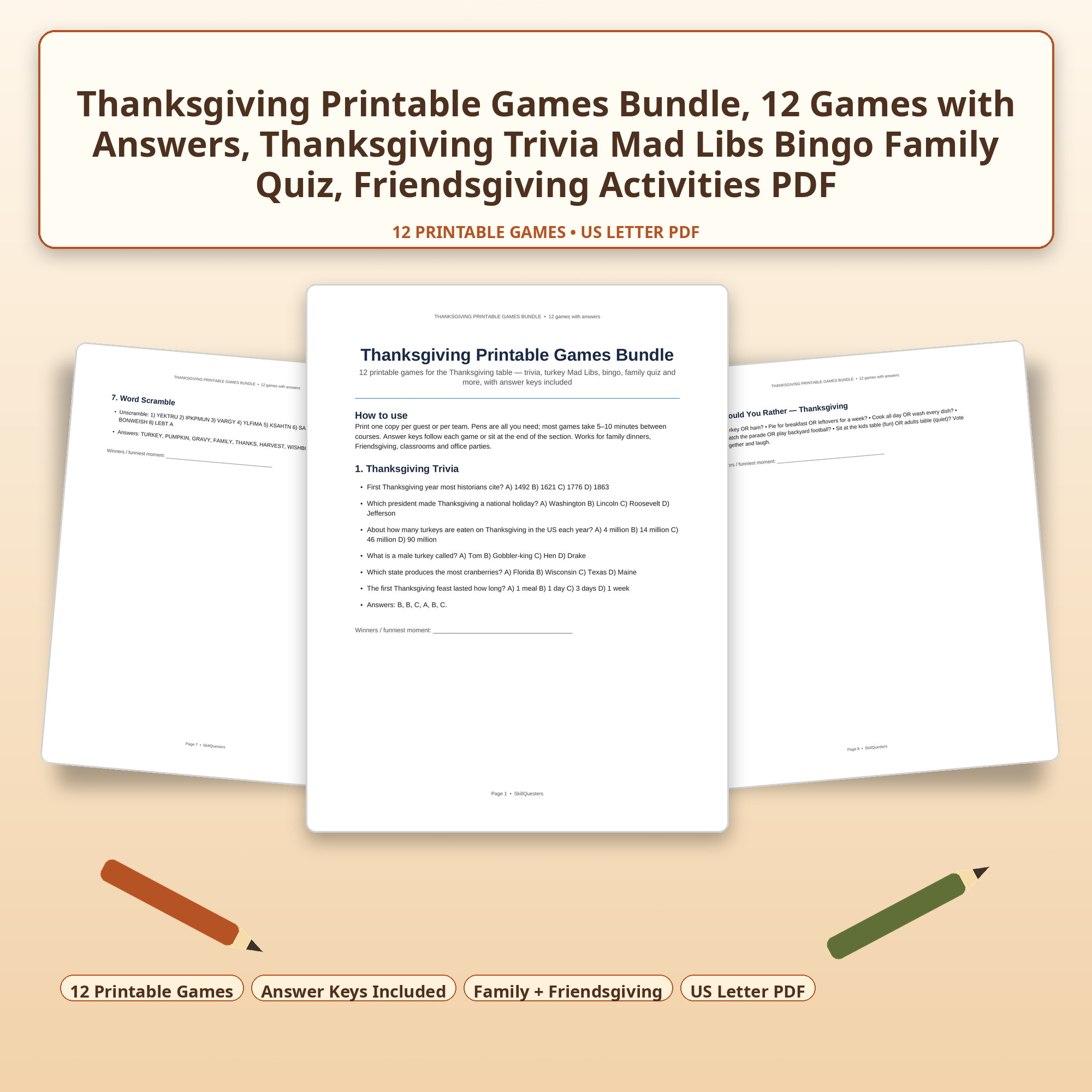Thanksgiving Printable Games Bundle cover